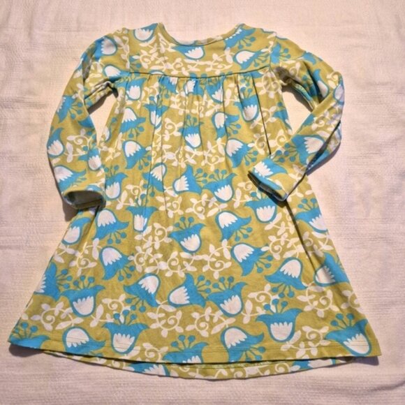 Hanna Andersson girls size 110 or 5 dress green teal and white long sleeve dress - Picture 1 of 5